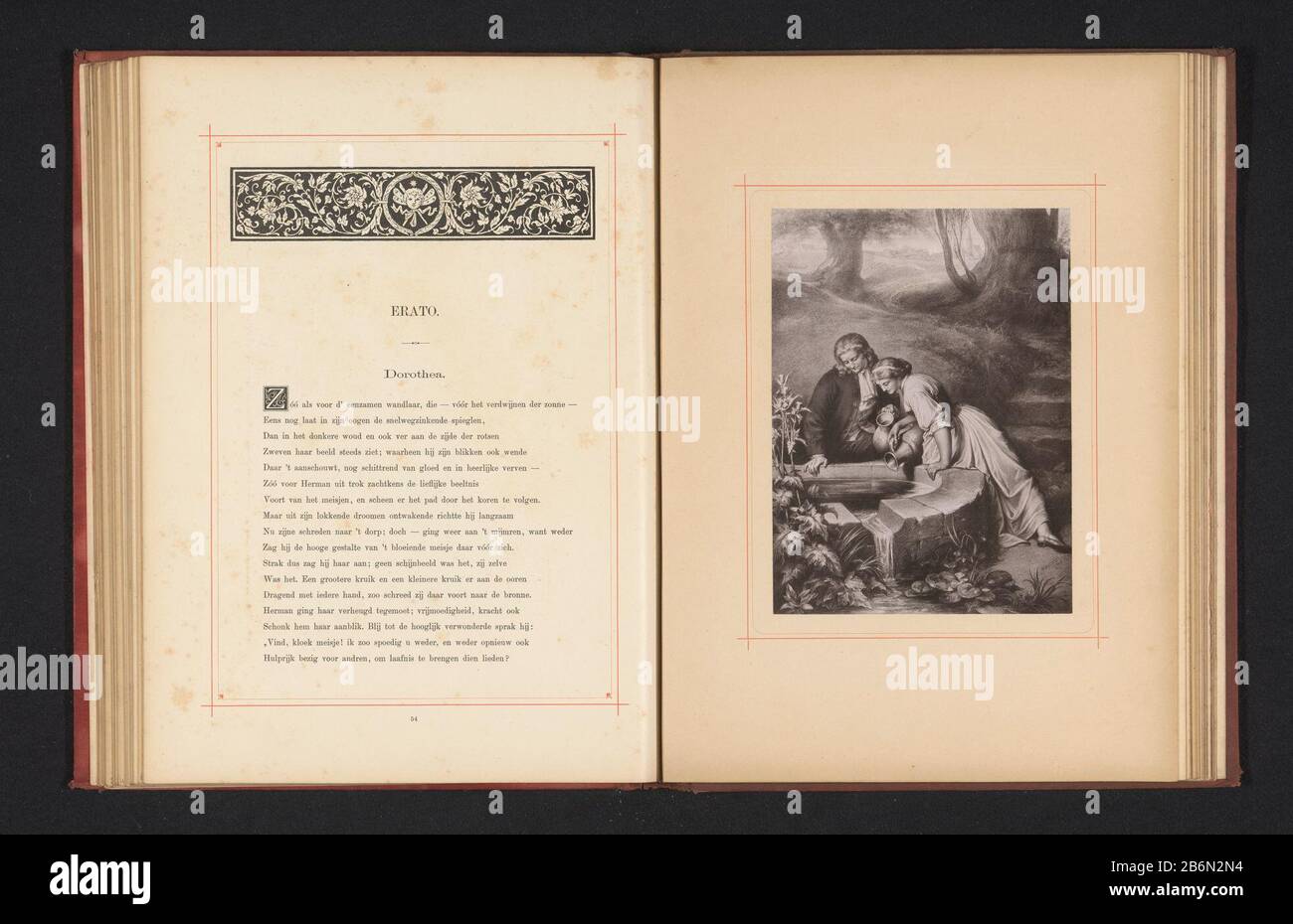 Fotoreproductie van een tekening, voorstellende Herman en Dorothea bij een Waterput riproduzione di immagini di un disegno, raffigurante Herman e Dorothea da parte del bene tipo di oggetto: Foto-meccanica stampa riproduzione pagina numero Oggetto: RP-F-2001-7-791-7 fabbricante : fabbricante: Anonimamente al disegno di: Julius Hofmann (elencato sull'Oggetto ) Data: CA. 1875 - ca. 1885 Materiale: Carta Tecnica: Misure di pressione leggera: Impresso: H 167 mm × W 123 mmToelichtingPrent pagina anteriore 54. Oggetto: Donna uomo dult bene adulto Foto Stock