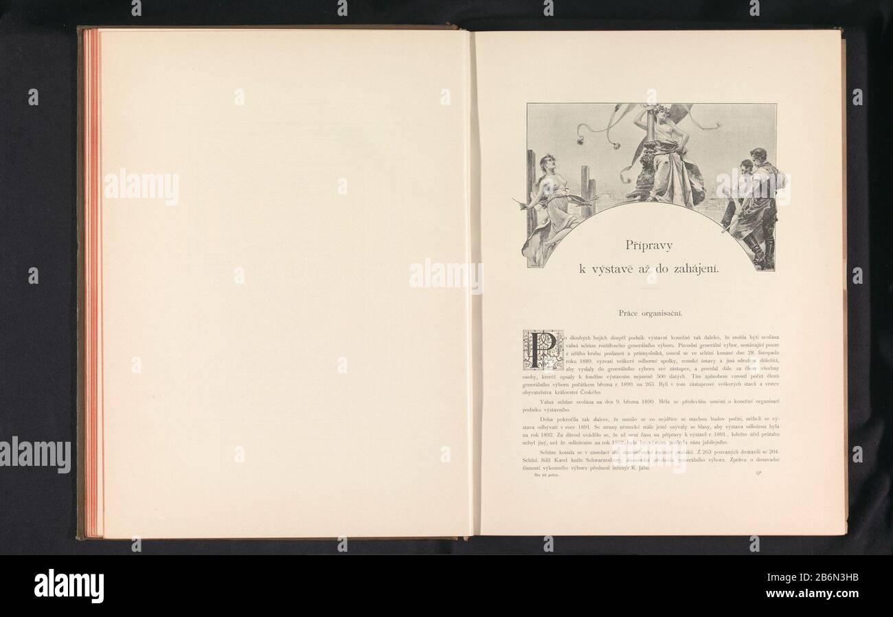 Fotoreproductie van een tekening, voorstellende een vrouw met een zuil geflankeerd door een vrouw met penselen en schilderspalet en twee mannen riproduzione di un disegno, raffigurante una donna con un pilastro fiancheggiato da una donna con pennelli e palette e due uomini tipo di oggetto: Photo-Mechanical print reproduction page Object number: RP-F-2001-7-749A-12 fabbricante : fotografo: Anoniemclichémaker: Carl Bellmann in drawing: Anonimus location manufacture: Prague Dating: CA. 1888 - in o davanti 1893 Materiale: Carta Tecnica: Autotipia dimensioni: Immagine: H 125 mm × W 210 mmToelichtingPre Foto Stock