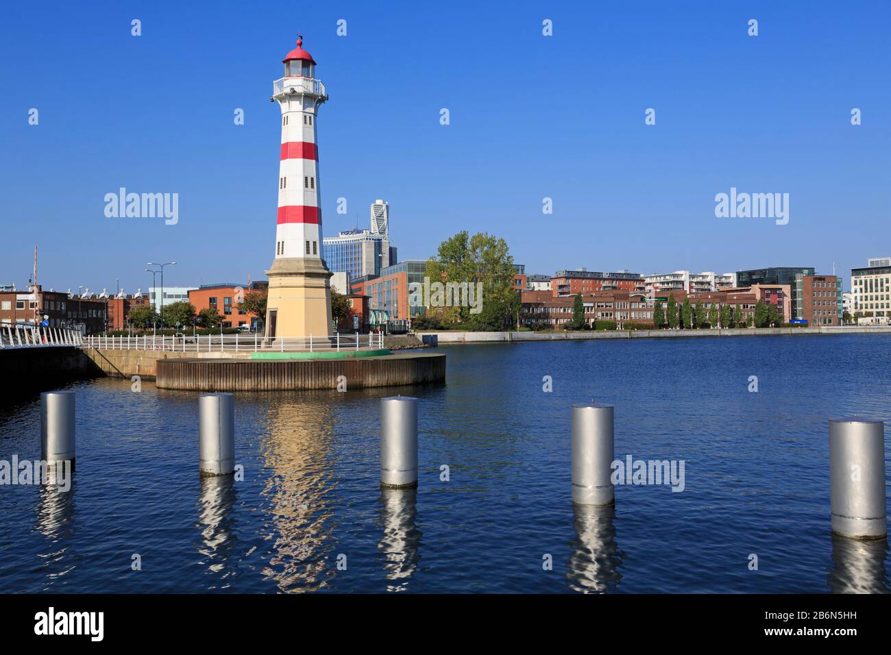 Faro Di Malmo Harbour, Malmo, Svezia Foto Stock