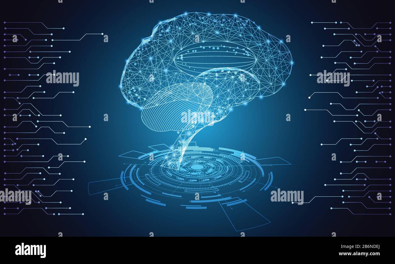 tecnologia astratta ui concetto futuristico cervello hud interfaccia elementi ologramma di dati digitali, comunicazione, informatica e innovazione sanitaria Illustrazione Vettoriale
