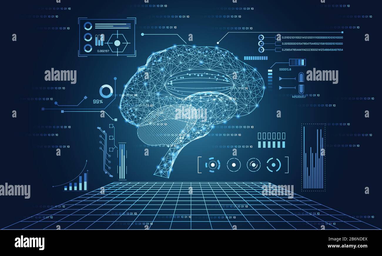 tecnologia astratta ui concetto futuristico cervello hud interfaccia elementi ologramma di dati digitali grafico, comunicazione, computing e cerchio percentuale inn Illustrazione Vettoriale