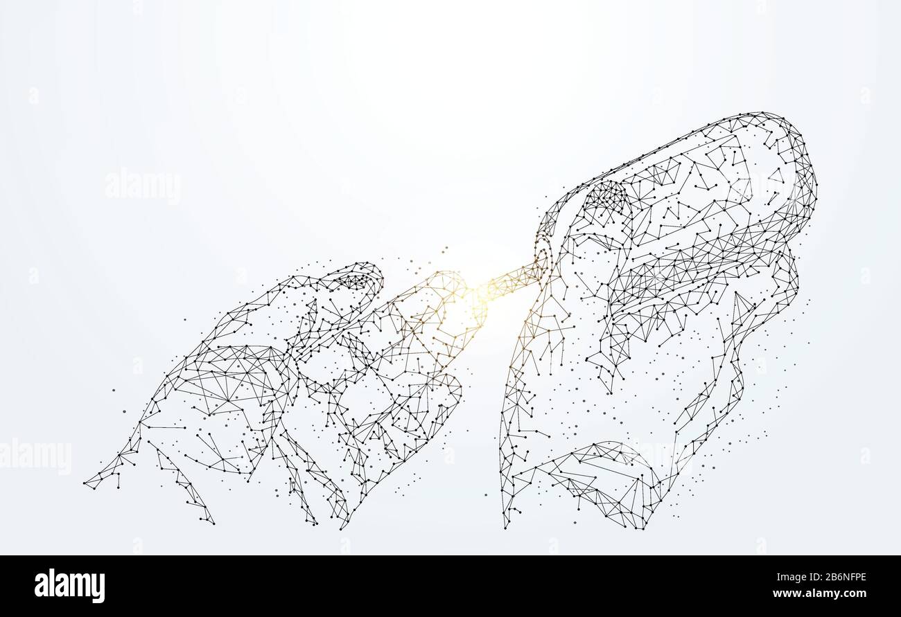 Tecnologia astratta linea triangolo e punti basso controllo a mano Poly zucchero nel sangue futuro poligonale reticolo moderno su hi tech futuro sfondo grigio. Per Illustrazione Vettoriale