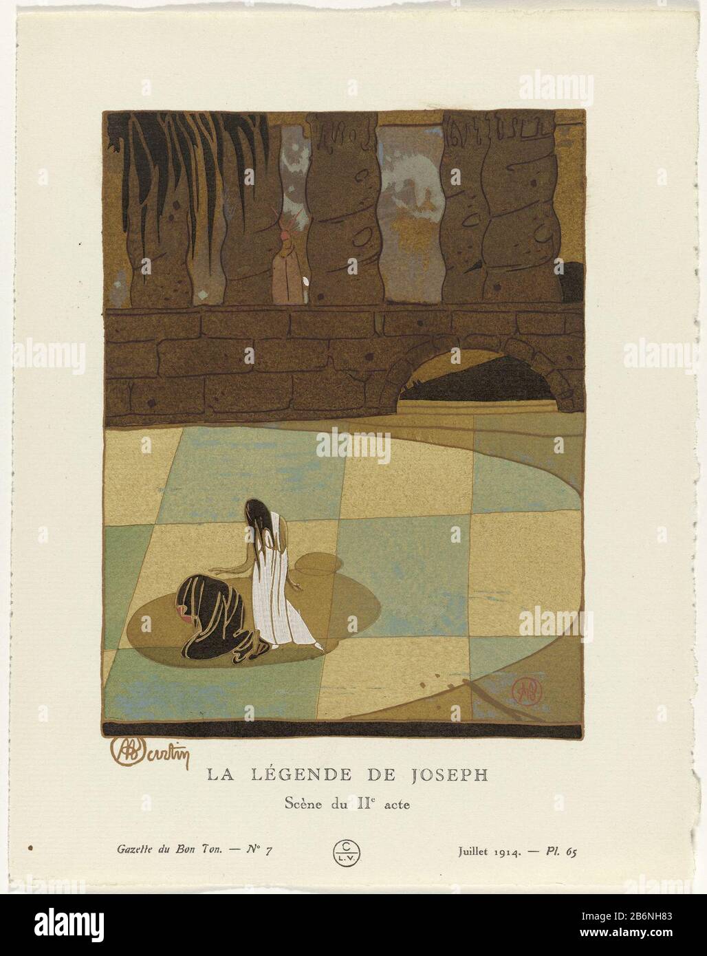 Scena dal 2nd atto di 'la Legende de Joseph' dei Balletti Russes alla musica di Richard Strauss, con costumi Léon Bakst e decori J.-M. Servizio Planche 64 di Gazette du Bon Ton, 1914, n. 7. Capire i vestiti sulla pagina Espizio des planches. Produttore : per progettare: Charles Martin (edificio elencato) stampatore: Anonimo stilista Léon Bakstuitgever Lucien Vogel (edificio elencato) Editore: Paul Cassireruitgever: Heineman Editore: G. Kadar Luogo produzione : editore: Parigi Editore: Berlino Editore: Londra Editore: Parigi Data: 1914 caratteristiche Fisiche: Litografia, p. Foto Stock