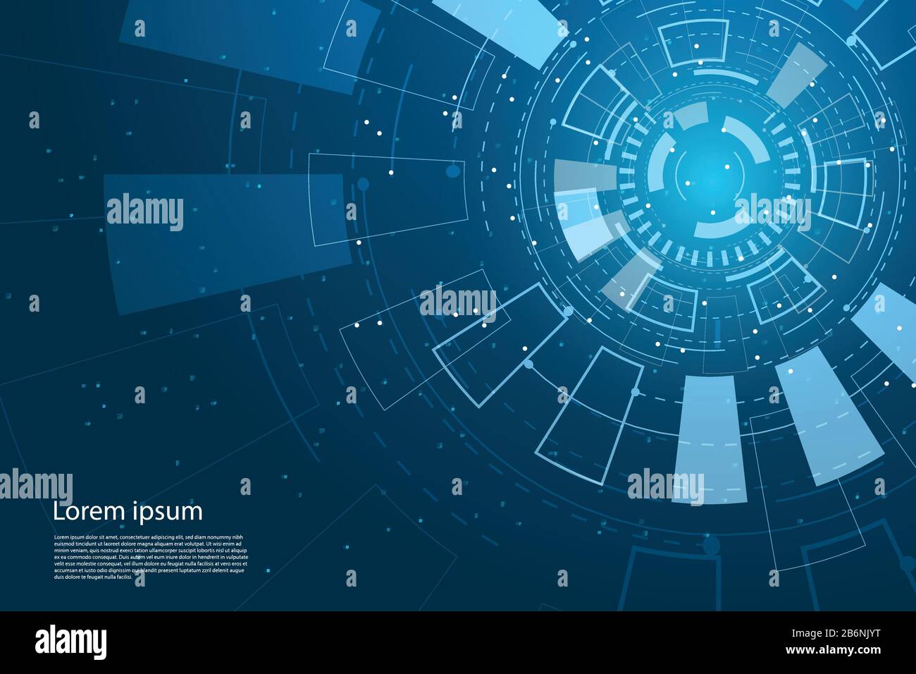 Tecnologia astratta cerchio e futura tecnologia di interfaccia su sfondo hi-tech. Illustrazione Vettoriale