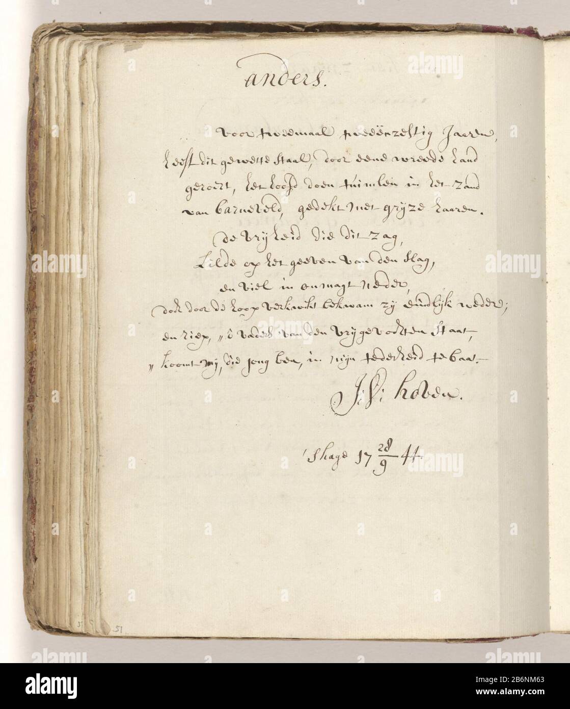 Gedicht op het zwaarmee Johan van Oldenbarnevelt nel 1619 Zou zijn onthoofd Poema sul PESANTE d che Johan van Barneveld nel 1619 sarebbe decapitato tipo di oggetto: Scrittura a mano numero articolo: Nm-NM-4282-51 (V) Descrizione: Fresh from Jan van Hoven (seconda parte). Parte del libro delle poesie degli anni 1743-1745 alla spada con cui Johan van Barneveld sarebbe decapitato nel 1619. La spada era di proprietà del francese Greenwood. Produttore : scrittore: Jan van Hoven (personalmente firmato) Luogo di produzione: Den Haag Data: 28 settembre 1744 caratteristiche Fisiche: Scrittura a mano con penna in materiale marrone: Inchiostro di carta tec Foto Stock