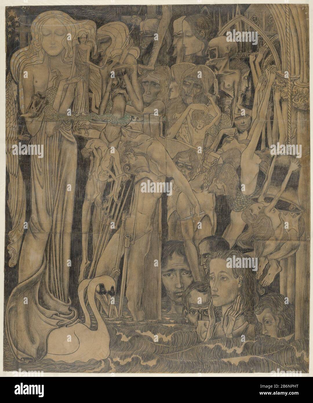 Geloofsinzinking Faith breakdown Tipo Oggetto: Disegno numero Oggetto: RP-T-1960-242 Iscrizioni / marchi: Data, destra: '1894' Produttore : artista Jan Toorop Data: 1894 caratteristiche Fisiche: Matita, matita a colori e colore bianco del corpo su carta tinta materiale: Corpo preparato carta a matita dimensioni: H 940 mm × W 770 mm Oggetto: Rappresentazioni allegoriche  della religione; religione, religione, religione, SS. Maurizioso E Lazaro ',' Vera Religione Christiana '(Ripa) Foto Stock