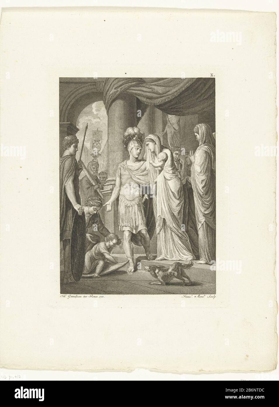 Germanicus neemt afscheid van vrouw en Kind Diritto Assegnato: X. Produttore : printmaker François Morel (proprietà in elenco) Designed by Jean Grandjean (proprietà in elenco) Luogo fabbricazione: Roma Data: 1781 - dopo 1830 Materiale: Tecnica della carta: Dimensioni dell'incisione: Bordo della piastra: H 189 mm × W 142 mmToelichtingIllustratie utilizzato: Inverno, Born Brands, Wilhelmina di Lucrezia. Germanico: In sedici libri. Amsterdam: P. Meijer, 1779. Oggetto: Persona storica periodo romano NederlandWie: Germanicus Foto Stock