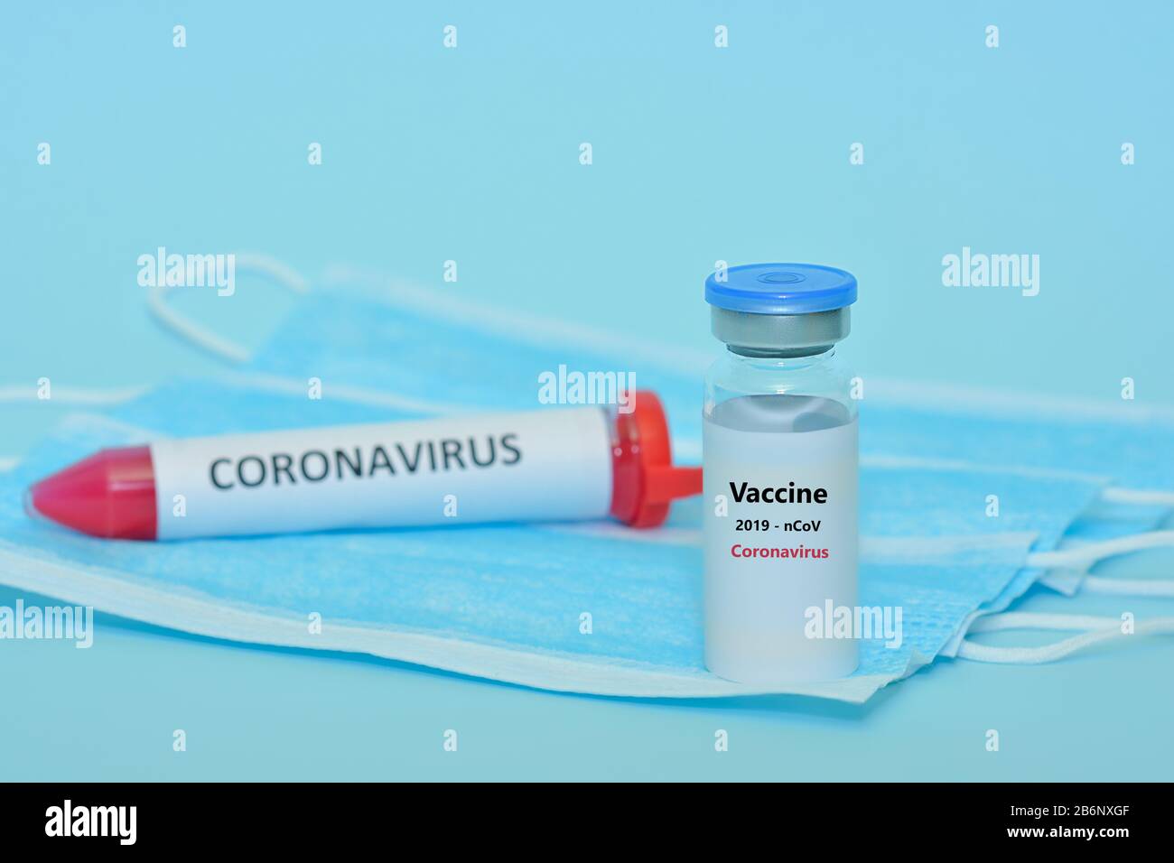 Vaccino contro il coronavirus nCoV per il virus COVID 2019-nCoV. Romanzo Coronavirus 2019-nConcept COVID. Epidemia, vaccino salvando la vita. Foto Stock