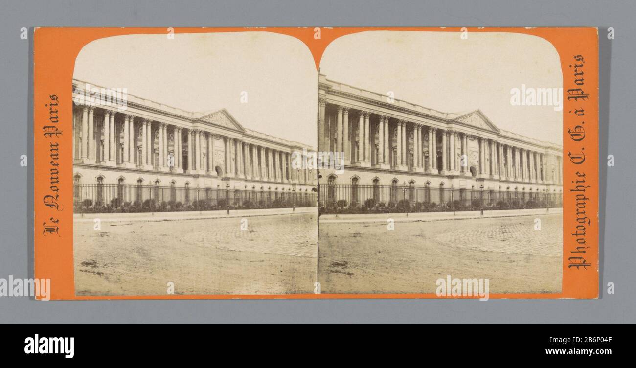 Facciata del Musée du Louvre in Parijsle Nouveau Paris (titolo della serie) Tipo Di Proprietà: Immagine stereo numero articolo: RP-F F05172 Iscrizioni / marchi: Iscrizione vero, manoscritto 'Colonnade du Louvre' fabbricante : fotografo: Charles Gérard (mostrato sull'oggetto) Fabbricazione Del Luogo: Paris Dating: CA. 1850 - ca. 1875 Materiale: Carta di cartone Tecnica: Pressione dell'albumina dimensioni: Supporto secondario: H 85 mm × W 170 mm Oggetto: façade (o casa o edificio) è permanentemente mostra, museo dove: Museo del Louvre Foto Stock