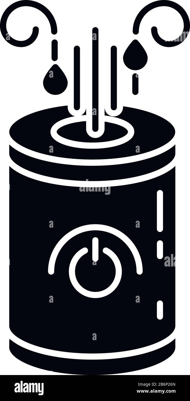 Icona glifo nero del filtro dell'aria. Umidificatore domestico, ionizzatore domestico, vaporizzatore d'acqua, sistema di profilassi dell'asma, dispositivo sanitario. Simbolo di silhouette Illustrazione Vettoriale