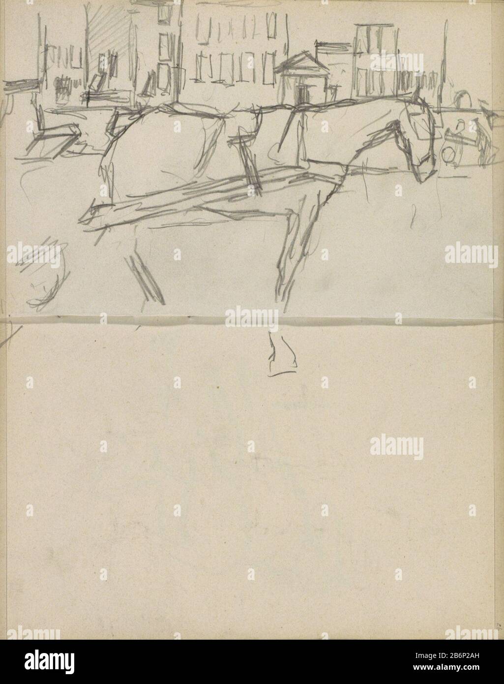 Gezicht ad Amsterdam ha incontrato een aangespannen paard pagina 25 e pagina 26 di uno sketchbook con 46 bladen. Produttore : artista George Hendrik Breitner Place produzione: Amsterdam Dating 1886 - ca. 1903 caratteristiche Fisiche: Matita materiale: Carta matita Oggetto: Urbano abitazione cavallo veicolo a quattro ruote disegnato da un animale che Amsterdam Foto Stock
