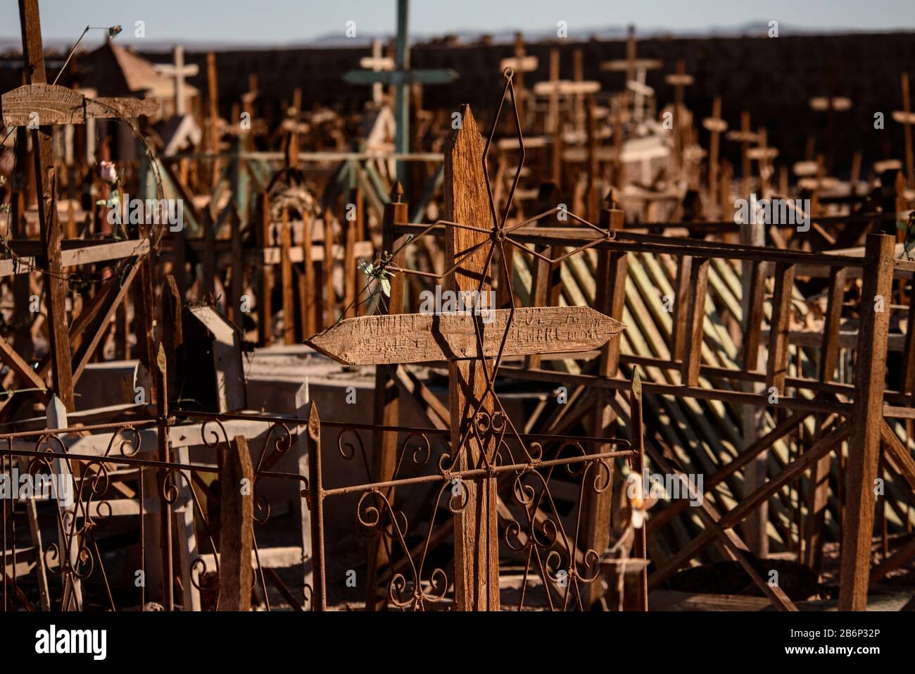 Pampa Union ex ufficio cimitero ex ufficio Pampa Union, deserto di Atacama, Cile settentrionale Foto Stock