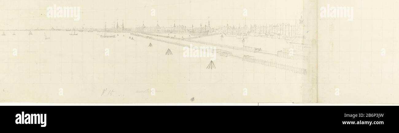 Gezicht op Amsterdam vanaf het IJ Visualizza di Amsterdam dall'Oggetto IJ tipo : disegno topografico numero articolo: RP-T-1984-4 (R) etichettatura / marchio: Annotazione, recto top center: 'Vue generale d'Amsterdam Nº 15'annotatie, recto lower center: 'nº 15 ... amsterdam' Produttore : artista: Antoine Ignace MellingPlats manufattura: Amsterdam Data: Amsterdam 1812 - 1814 caratteristiche Fisiche: Matita su due pezzi di carta assemblati, posata su finestre materiale: Matita di carta dimensioni: H 250 mm (bordi irregolari) b × 950 mm Foto Stock