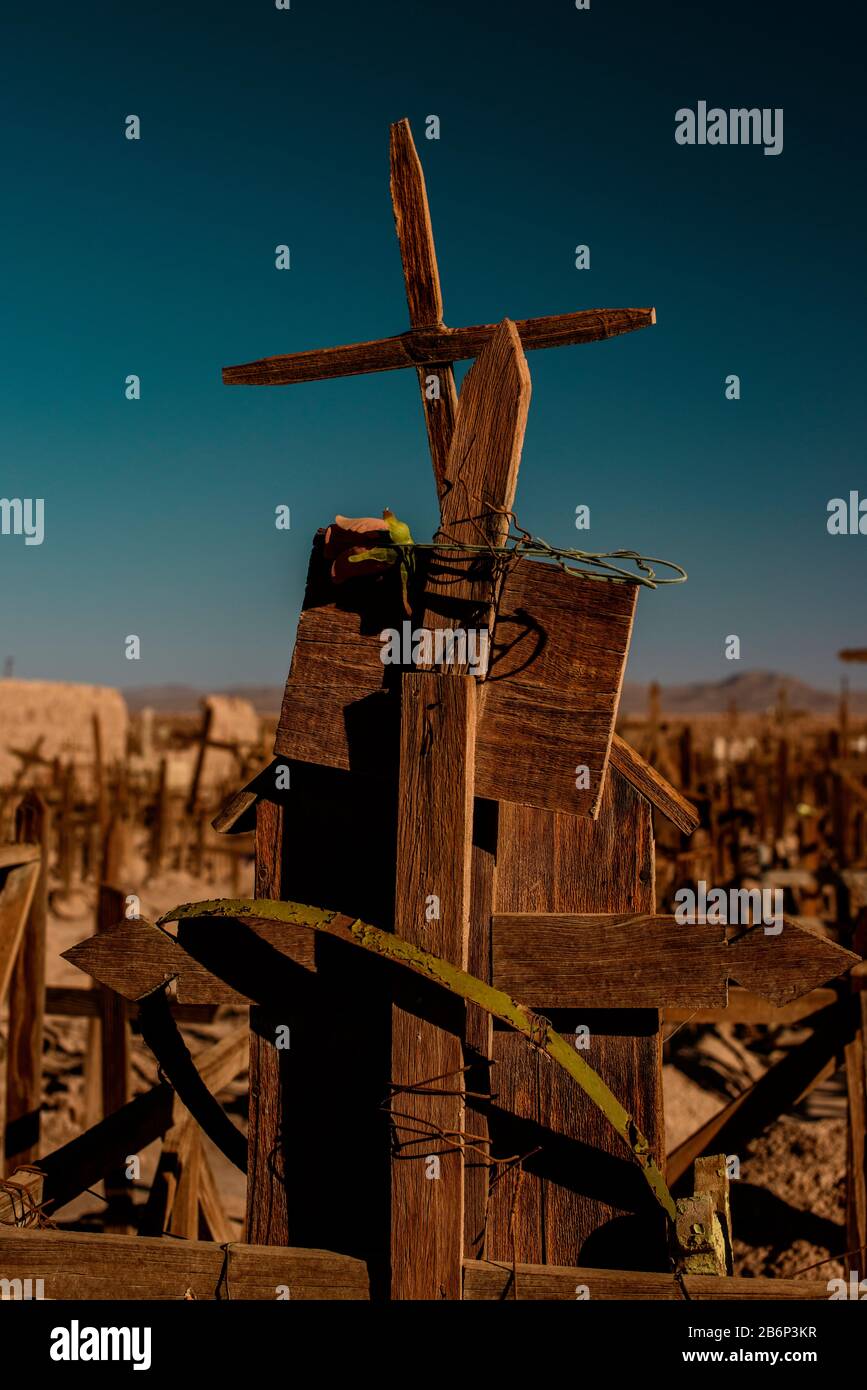 Pampa Union ex ufficio cimitero ex ufficio Pampa Union, deserto di Atacama, Cile settentrionale Foto Stock