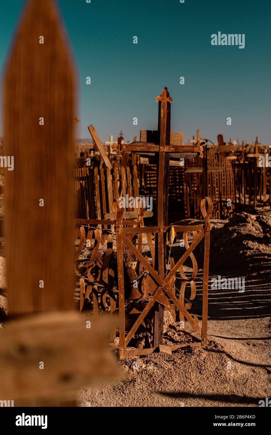 Pampa Union ex ufficio cimitero ex ufficio Pampa Union, deserto di Atacama, Cile settentrionale Foto Stock