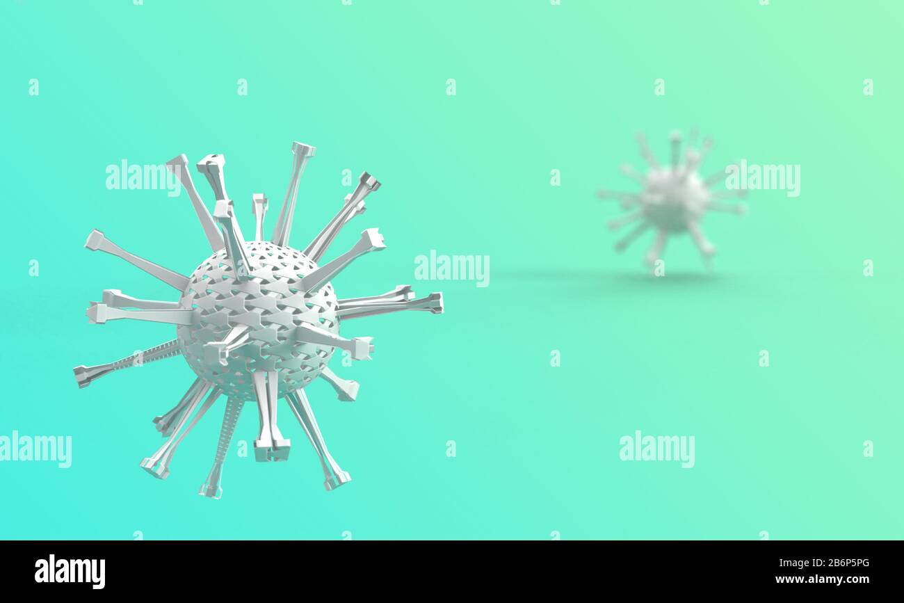 rendering 3d del modello di coronavirus in sfondo a gradiente ciano con spazio per il testo. Foto Stock