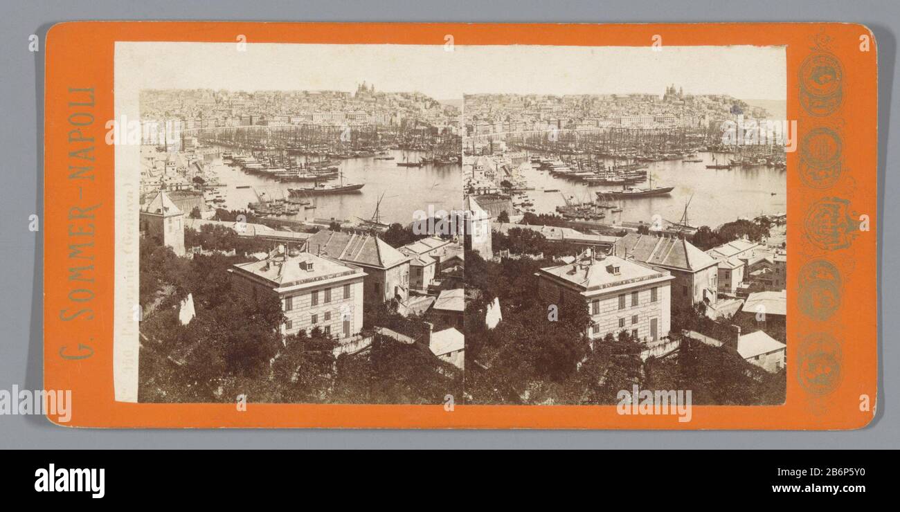 Gezicht op Genova Panorama (Genova) (titel op Object) Panorama View of Genova (Genova) (title Object) Property Type: Stereo picture Item number: RP-F F06780 Iscrizioni / marchi: Number, recto: 'No. 950' fabbricante : fotografo Giorgio Sommer (inserito nell'elenco delle proprietà) Fabbricazione A Luogo: Genova Data: CA. 1860 - ca. 1880 Materiale: Cartone carta Tecnica: Albume dimensioni di stampa: Supporto secondario: H 86 mm × W 177 mm Oggetto: Paesaggi urbani con costruzioni da persone : Genova Foto Stock