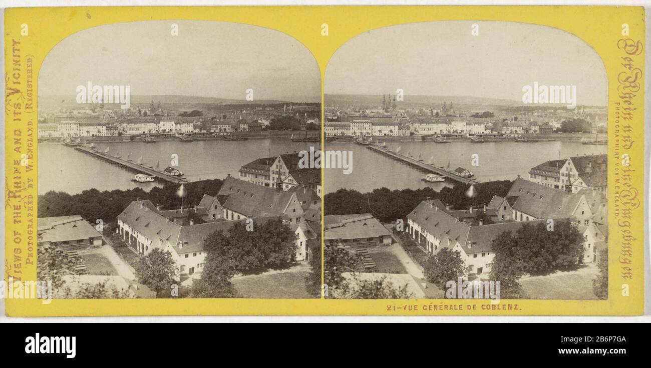 Vista di Coblenza e del Reno DuitslandVue générale de Coblenza (oggetto del titolo) Viste del Reno e Delle Sue Vicinanze / Der Rhein und seine Umgebungen (oggetto del titolo della serie) Tipo Di Proprietà: Immagine stereo numero articolo: RP-F F13660 Iscrizioni / marchi: Numero, recto, stampato: «21'oppschrift, recto, printed» (Registrato), «Non uguale a un legale Foto Stock