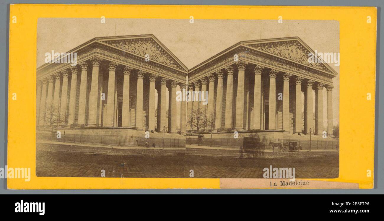 Gezicht op la Madeleine in Parijs la Madeleine (titel op object) View of la Madeleine in Parijsla Madeleine (title object) Property Type: Stereo picture Item number: RP-F F05591 Manufacturer : Photographer: Anonymous Place manufacture: Paris Date: CA. 1850 - ca. 1880 Materiale: Cartone carta Tecnica: Albume dimensioni di stampa : mezzo secondario: H 86 mm × W 172 mm Oggetto: Parti esterne della chiesa e annessi: façade veicolo a quattro ruote, trainato da animali, ad esempio: Cabina, trasporto, pullman (+ trasporto per il trasporto di persone) Dove: Madeleine Foto Stock
