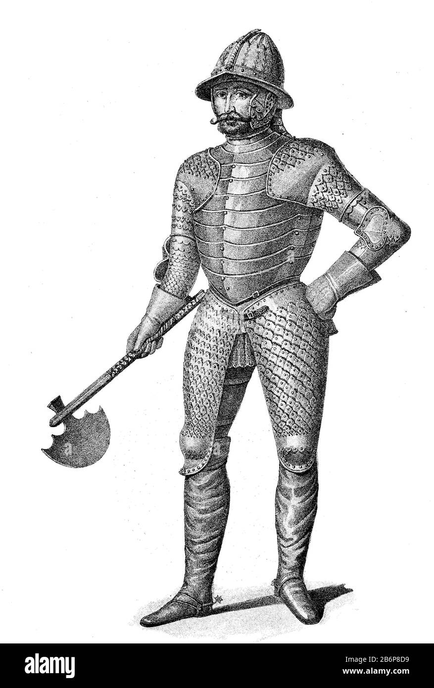 Armatura ungherese del tardo 16th secolo, armatura del cavaliere, Ungheria / Ungarische Rüstung aus dem Ende des 16. Jahrhunderts, Ritterrüstung, Ungarn, Historisch, riproduzione digitale migliorata di un originale del 19th secolo / digitale Reproduktion einer Originalvorlage aus dem 19. Jahrhundert, Foto Stock