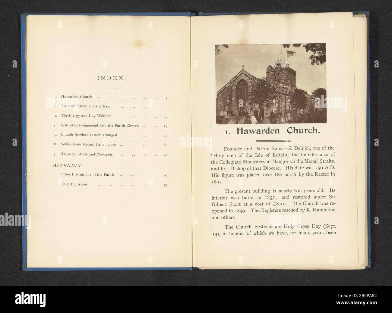 Gezicht op Saint Deiniol's Church te Hawarden Hawarden Church (titel op Object) View of St Deiniol's Church to HawardenHawarden Church (title Object) Property Type: Photomechanical print page Item number: RP-F 2001-7-227-1 Manufacturer : Photographer: Agnes Wilsonclichémaker: Anonymous Place manufacture: Hawarden Dating: Jun -1895 - luglio 1895 Materiale: Carta Tecnica: Woodburytypie dimensioni: Stampa: H 58 mm × W 80 mmToelichtingPrent pagina 5. Oggetto: Chiesa di façade (o casa o edificio) (esterno) Dove: Chiesa di San Deiniol Foto Stock