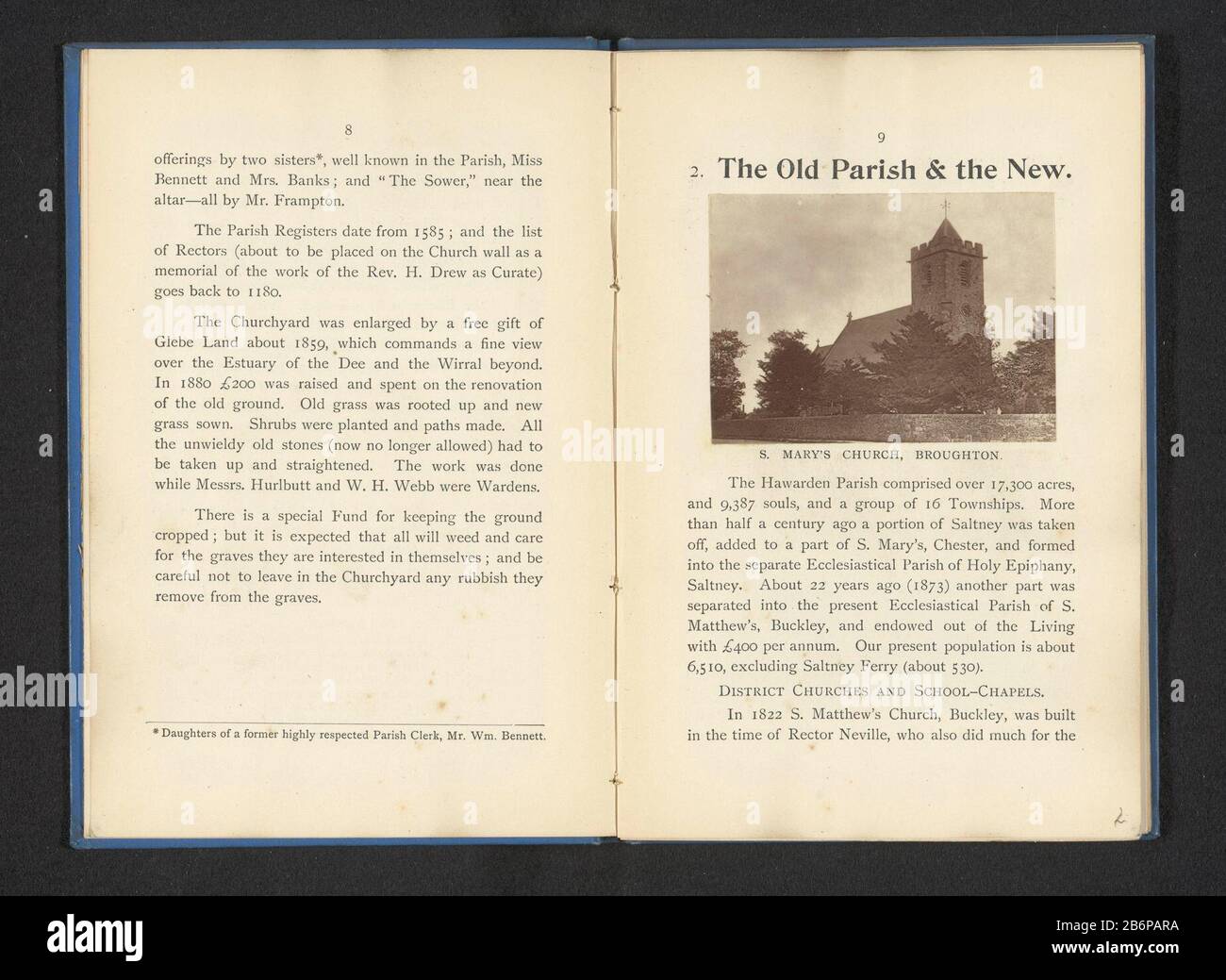 Gezicht op Saint Mary's Church te Broughton S Mary's Church, Broughton (titel op Object) Vista della Chiesa di Santa Maria in Broughton's. Mary's Church, Broughton (title object) Property Type: Photomechanical print page Item number: RP-F 2001-7-227-2 Manufacturer : Photographer: Agnes Wilsonclichémaker: Anonimo Place manufacture: Broughton Dating: Giu 1895 - lug 1895 Material: Paper Technique: Woodburypie Dimensions : print: H 58mm × W 80 mmToelichtingPrent page 9. Oggetto: façade (o casa o edificio) chiesa (esterno) Foto Stock