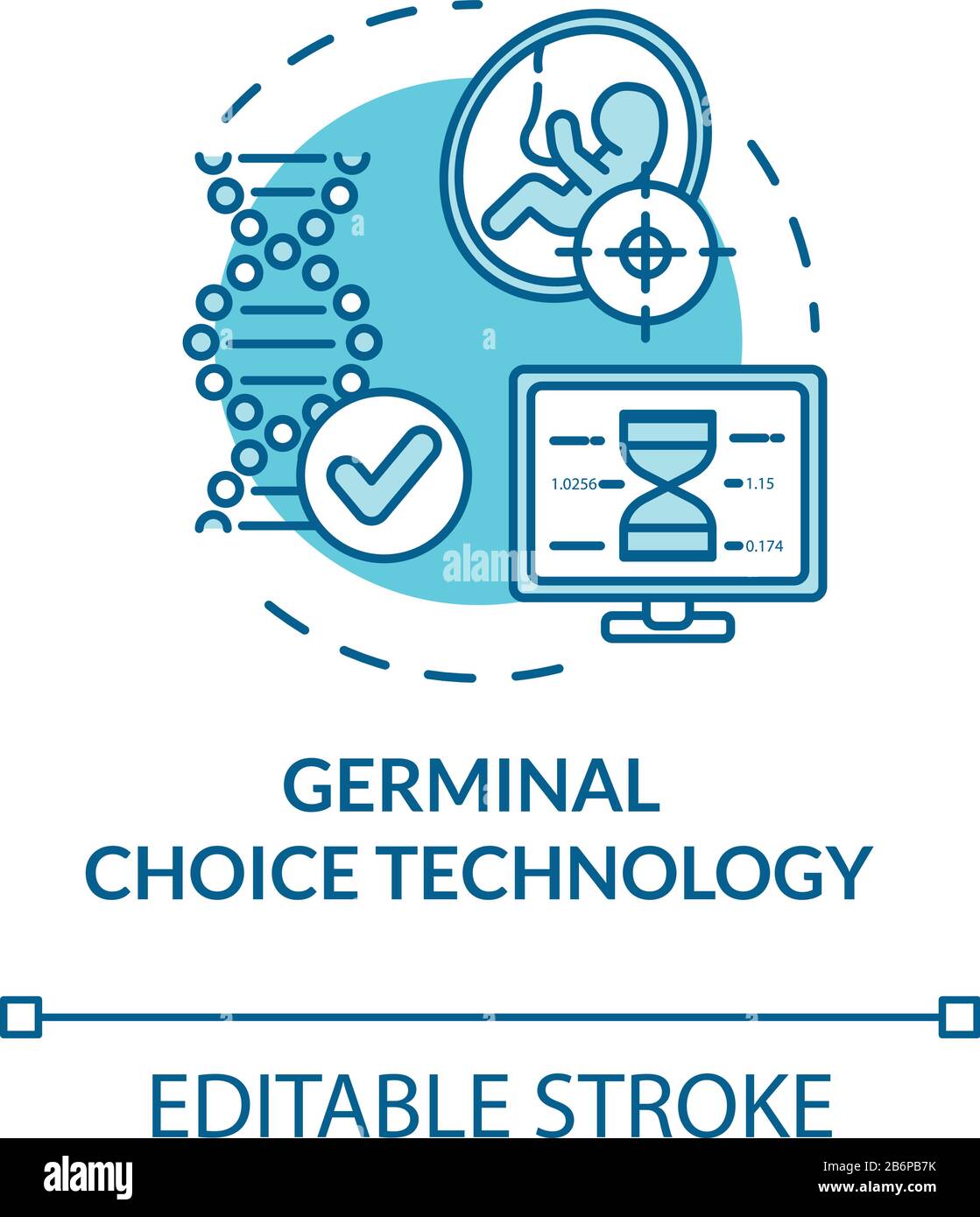 Germinal Choice Technology Turquoise Concept Icon.laboratorio di ricerca. Procedura di screening. Illustrazione della linea sottile dell'idea della tecnologia riproduttiva. Vettore Illustrazione Vettoriale
