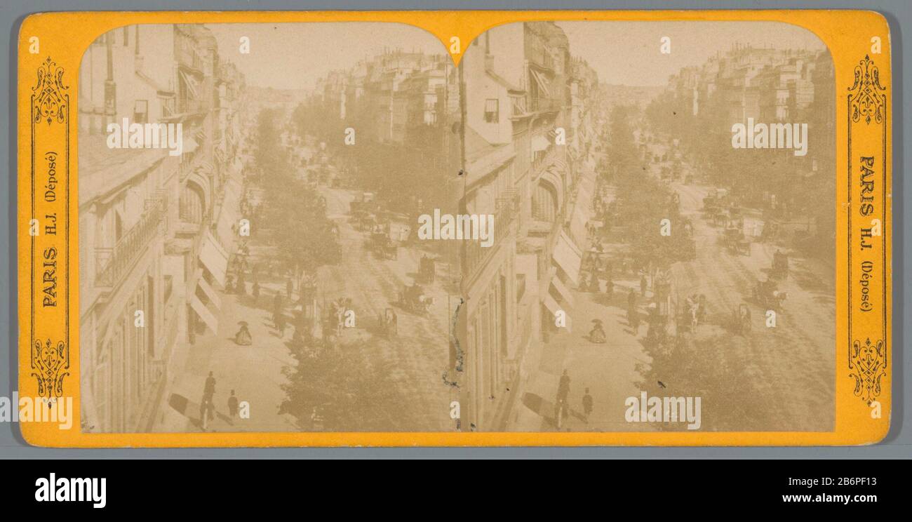 Gezicht op de Boulevard Montmartre in Parijs Boulevart Montmartre (titel op Object) Parigi (seriettel op Object) Vista del Boulevard Montmartre in ParijsBoulevart Montmartre (title Object) Parigi (series title Object) Property Type: Stereo picture Item number: RP-F F05646 Iscrizioni / marchi: Number, vero, stampato: 'No. 191' fabbricante : fotografo: HJ (proprietà in elenco) Fabbricazione Del Luogo: Parigi Data: 1850 - per 1880 Materiale: Cartone di carta Tecnica: Fotografia / albume formati di stampa: Supporto secondario: H 86 mm × W 173 mm Oggetto: Street animal traction, animal-trait vehicle (Carriage et Foto Stock