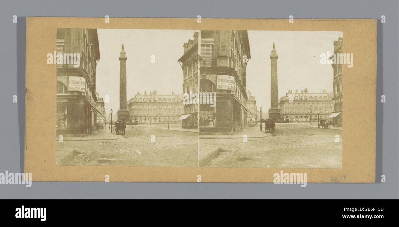 View of the Column Vendome in Paris Property Type: Stereo picture Item number: RP-F F05938 Manufacturer : Photographer: Anonymous Place manufacture: Paris Date: CA. 1855 - ca. 1880 Materiale: Carta di cartone Tecnica: Stampa albume dimensioni: Supporto secondario: H 85 mm × W 170 mm Oggetto: Colonna trionfale con fregio elicoidale quadrato, luogo, circo, ecc. Foto Stock