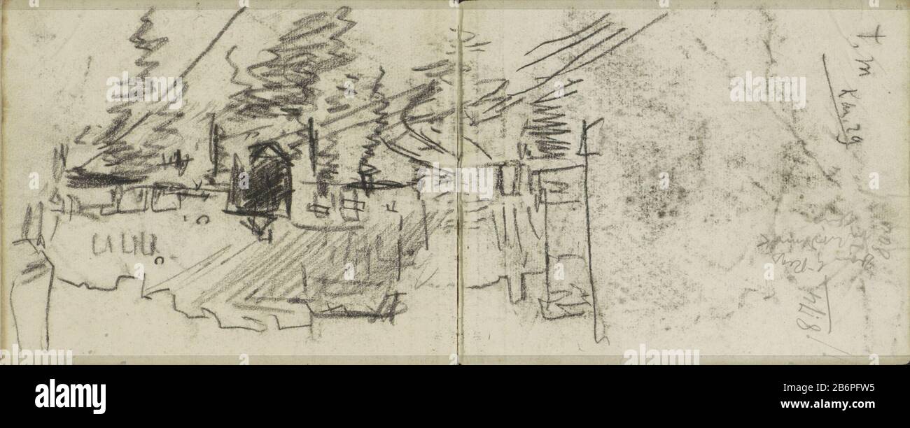 Gezicht op de Dam te Amsterdam met een rijtuig View of the Dam in Amsterdam with a car object type: Sketchbook sheet numero articolo: RP-T-1924-48-55 Iscrizioni / marchi: Note, manoscritto: '[...] / Dam rain / [... .] 'Descrizione: Pagina 55 e pagina 56, copertina posteriore, da uno sketchbook con 27 bladen. Produttore : artista George Hendrik Breitner Luogo fabbricazione: Amsterdam Data: 1886 - 1903 caratteristiche Fisiche: Gesso nero materiale: Carta Soggetto gesso: Quadrato, luogo, circo, ecc. urbano alloggiamento quattro ruote, veicolo disegnato da animali, ad esempio: Cabina, trasporto, pullman dove: Dam Foto Stock