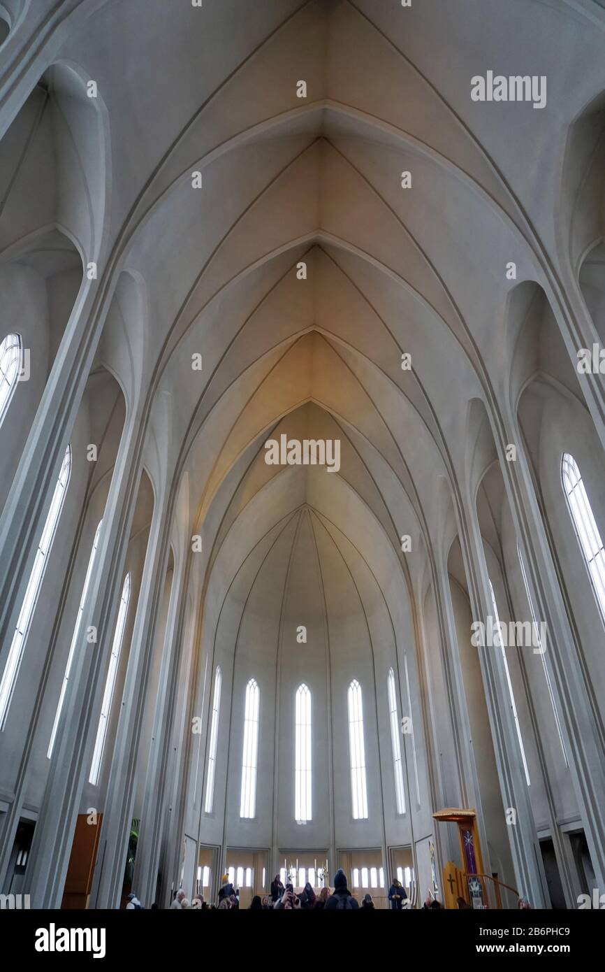 Hallgrímskirkja, chiesa di Hallgrímur, Reykjavík, capitale e la più grande città d'Islanda, Ísland, Europa Foto Stock