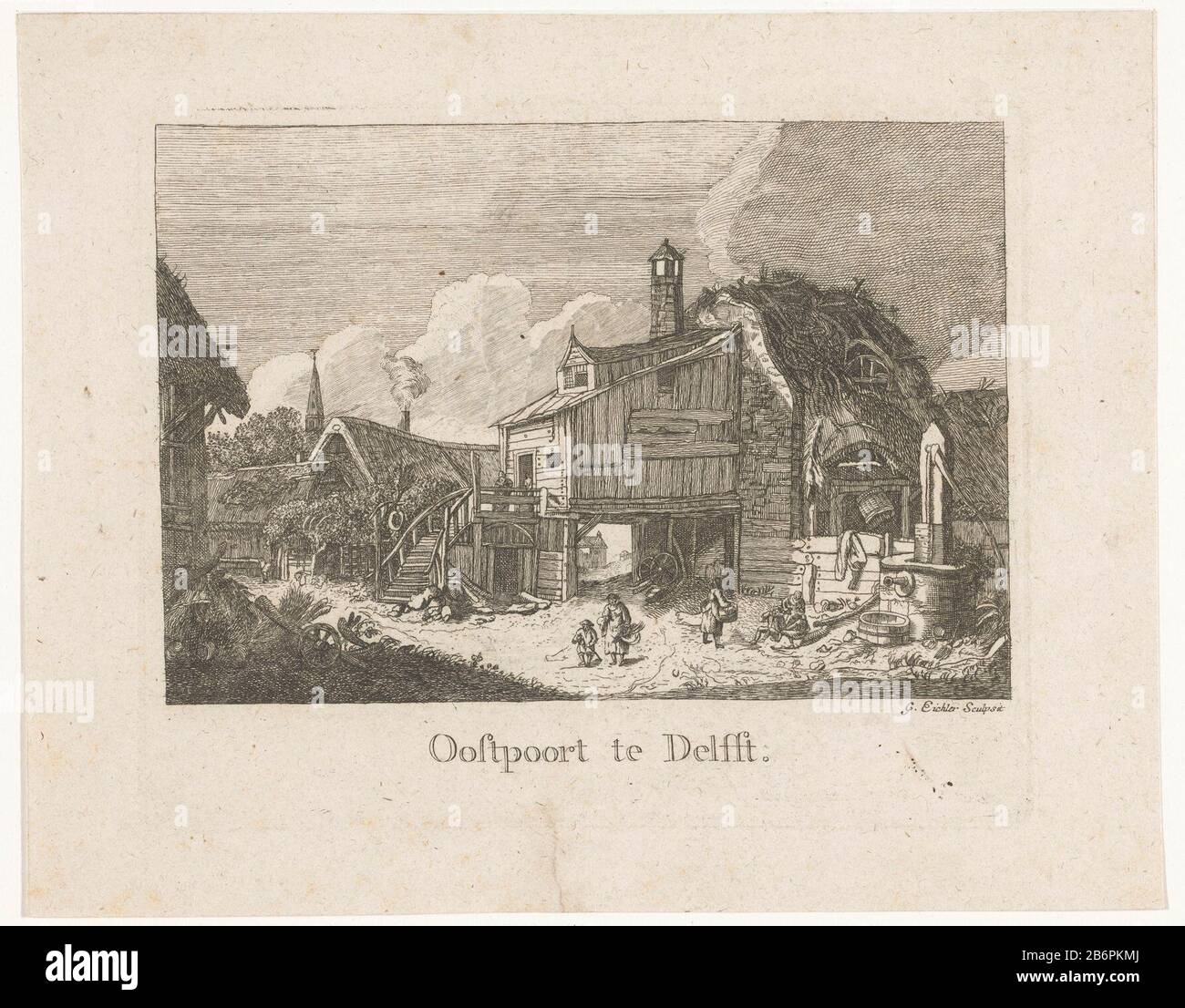 Gezicht op de Oostpoort a Delft Oostpoort te Delft (titel op Object) Vista della porta Est a Delft Oostpoort Delft (title object) tipo Oggetto: Picture numero articolo: RP-P-1905-392 Iscrizioni / marchi: Collector's mark, vero, stampato: Lugt 2228 Produttore: Gottfried Eichler (II ) (mostrato sull'oggetto) Data: 1725 - 1770 Materiale: Carta Tecnica: Dimensioni attacco: Bordo lastra: H 145 mm × W 180 mm Oggetto: Vista città in generale; "Veduta" Foto Stock