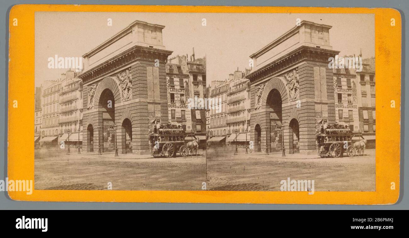 Gezicht op de Porte Saint-Martin in Parijs Visualizza della Porte Saint-Martin in Paris Tipo Di Proprietà: Immagine stereo numero articolo: RP-F F05528 Iscrizioni / marchi: Iscrizione vero, manoscritto: 'Porte St Martin' Produttore : fotografo: Anonymous Place produzione: Paris Data: CA. 1850 - ca. 1880 Materiale: Carta fotografica, cartone Tecnica: Albumina pressione dimensioni: Supporto secondario: H 80 mm × W 176 mm Oggetto: City-gate veicolo a quattro ruote, trainato da animali, ad esempio: Cabina, trasporto, pullman dove: Porte Saint-Martin Foto Stock