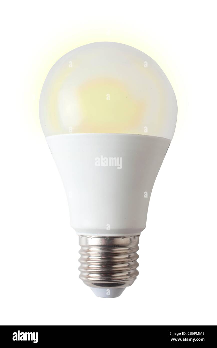 monolocale con lampadina a led brillante isolato su sfondo bianco Foto Stock