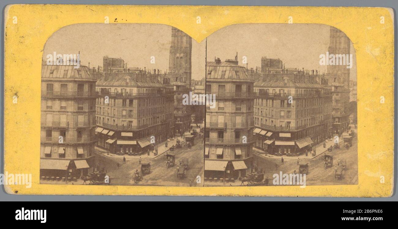 Gezicht op de Rue de Rivoli in en Tour Saint-Jacques in ParijsParis Instantané (seriettel op Object) Tipo Di Oggetto : stereofoto Objectnummer: RP-F-F05654 Iscrizioni / Merken: Oppschrift, vero, handgeschreven: ‘Rue de Rivoli’ fabbricante : fotograaf: Anoniemats fabbricazione: Parijs Dating: CA. 1850 - ca. 1880 Materiale: Fotopapier karton Techniek: Albuminedruk dimensioni: Secundaire drager: H 85 mm × b 175 mm Oggetto: Streettower, torre di orologio  ornamentario monumentale trazione animale, veicolo trafilato (trasporto ecc.) Foto Stock