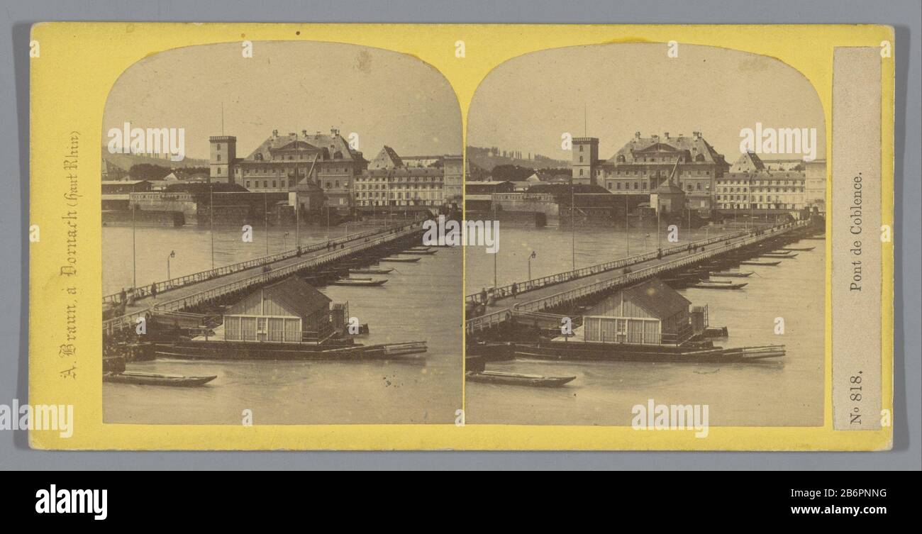 Il Schiffbrücke (ponte della nave) durante la Seconda guerra mondiale (1939-1945) nel 1945 verwoest. Produttore : fotografo: Anonymous publisher: Adolphe Braun et Cie (listed property) Luogo produzione: Fotografo: Koblenz Editore: Dornach dating: 1860 - 1866 Materiale: Cartone carta Tecnica: Albumen stampa dimensioni: Mezzo secondario: H 85mm × W 175 mm Oggetto: Ponte in città attraverso il fiume, canale, ecc. Foto Stock
