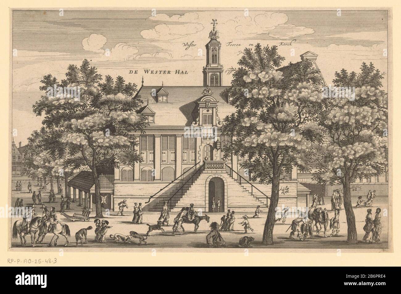 Gezicht op de Westerhal te Amsterdam De Wester Hal (titel op Object) Visualizza il Westerhal sul Westermarkt di Amsterdam, seguito da Westertoren e dalla Chiesa. Per le strade molti figuren. Produttore : stampatore Jacob van Meurs (possible) Editore: Jacob van Meurs (possible) Editore: Joachim Nosche (possible) Luogo di produzione: Amsterdam Data: 1663 - 1664 Materiale: Carta Tecnica: Acquaforte / engra (processo di stampa) dimensioni: Bordo della lastra: H 189 mm × W 295 mmToelichtingHuidge Stato di stampa utilizzato in: Dapper, Olfert. Storico Beschry der stadt Amsterdam waer in voornaemste storie (dopo Foto Stock