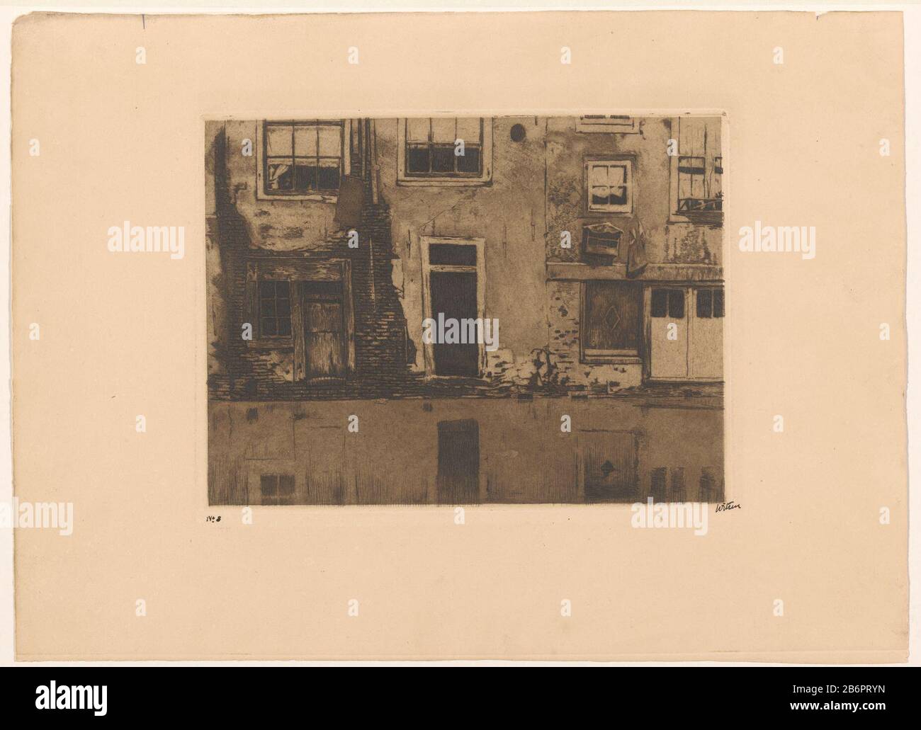 Gezicht op de achterzijde de Zeedijk ad Amsterdam Vista sul retro delle case sul lungomare, tra lo Spooksteeg E Il Breve Niezel. Visto da Oudezijds Achterburgwal. Produttore : stampatore Willem Witsen (personalmente firmato) Luogo di produzione: Amsterdam Data: Circa 1897 Materiale: Carta Tecnica: Acquaforte / acquatinta / piatto tono dimensioni: Bordo piatto: H 248 mm × W 329 mm Oggetto: Canali, acqua (in città) finestra edilizia urbana dove: Seawall Foto Stock