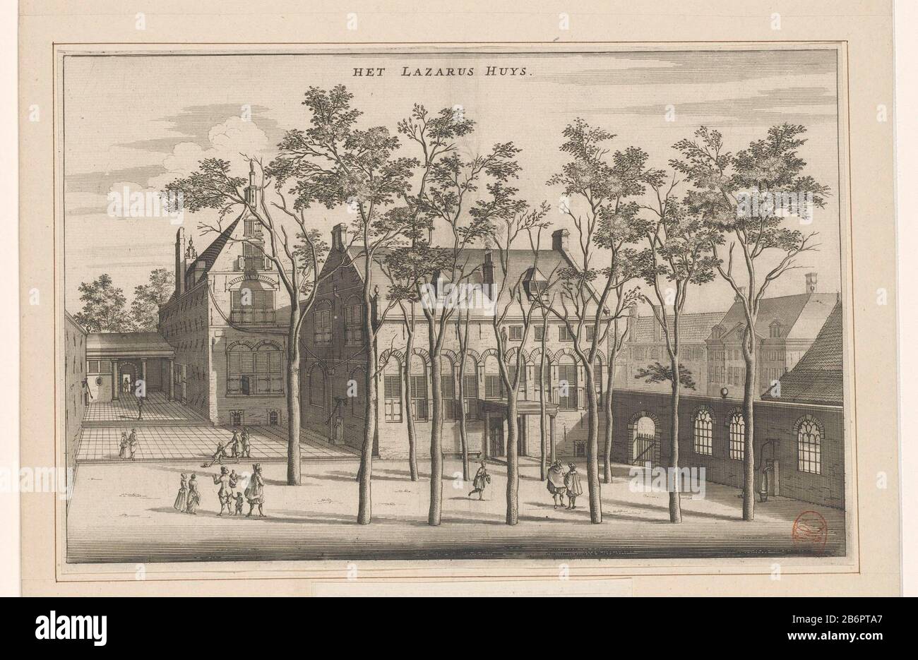 Gezicht op de binnenplaats van het Leprozenhuis te Amsterdam Het Lazarus Huys (titel op Object) Vista del cortile della casa del lebbroso ad Amsterdam, situato sulla Lazarus Lane di fronte alla Sinagoga portoghese. Produttore : stampatore Jacob van Meurs (possible) editore Jacob van Meurs (possible) editore: Joachim Nosche (possible) Luogo produzione: Amsterdam Data: 1663 - 1664 Materiale: Carta Tecnica: Acquaforte / engra (processo di stampa) dimensioni: Bordo della lastra: H 195 mmblad b 295 mm (taglio bordo piastra interna sinistra) Note Stato attuale della stampa utilizzato in: Dapper, Olfert. Storico Beschry der st Foto Stock