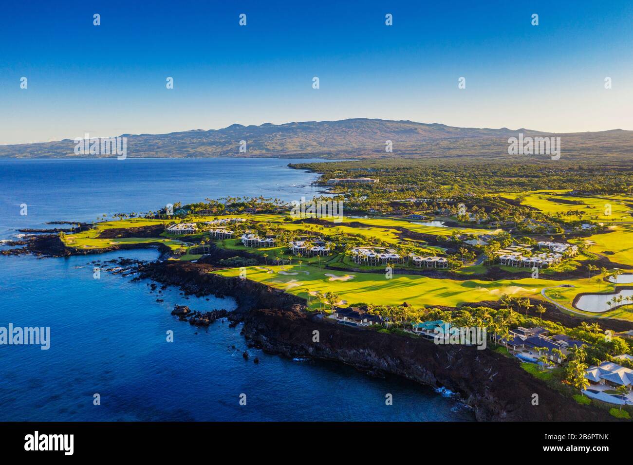 USA, Hawaii, Big Island, West Coast resort, Francis H. i'i Brown Golf Course a Mauna Lani, vista aerea Foto Stock