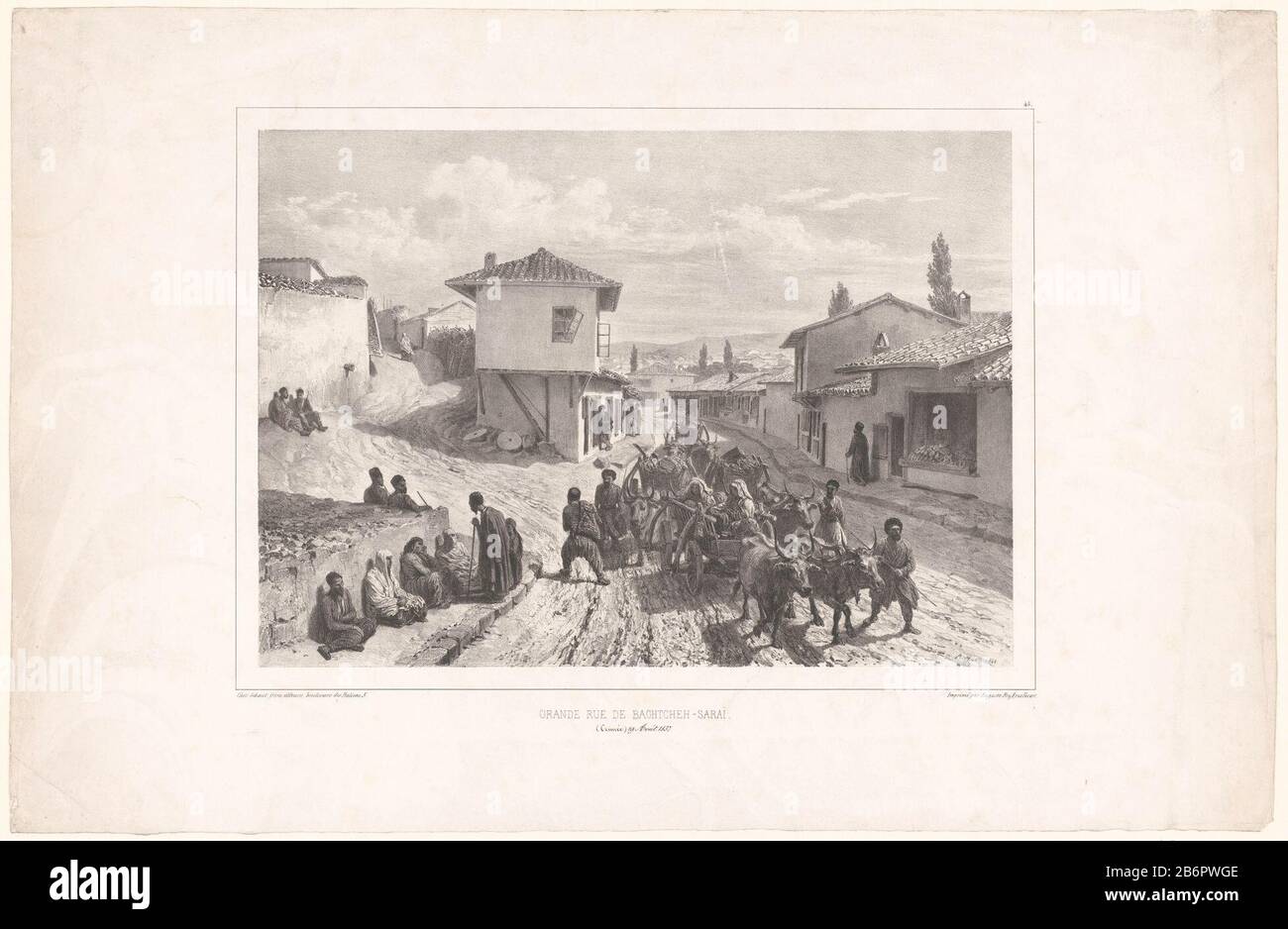 Superiore destro numerato 45. Produttore : tipografo Denis Auguste Marie Raffetdrukker: Auguste Bryuitgever: Gihaut frère luogo produzione: Parigi Data: 1841 Materiale: Tecnica della carta: Litografia (tecnica) dimensioni: Foglio: H 357 mm × W 547 mm Oggetto: Quattro ruote, veicolo disegnato da animali, ad esempio: Cabina, carrozza, strada coach dove: Crimea Foto Stock