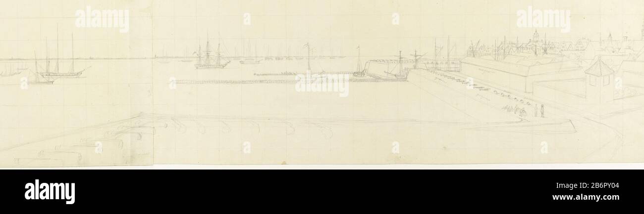 Gezicht op de rede van Vlissingen Vista Dell'Oggetto Flushing tipo: Disegno disegno topografico numero Oggetto: RP-T-1984-4 (V) Segni / marchi: Annotazione, vertice, 'Nº 5 / Flessingue avec la rade et l ' embouchiere de l'Escau / Nº 5' fabbricante : artista: Antoine Ignace MellingPlaats produce Vlissingen Datato: 1812 - 1814 caratteristiche Fisiche: Matita su due pezzi di carta assemblati, posta su finestre materiale: Matita di carta dimensioni: H 250 mm (bordi sfilacciati) × b 950 mm Foto Stock
