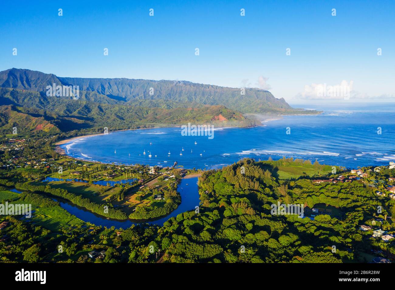 Stati Uniti d'America, Hawaii, Kauai Island, Hanalei Bay, vista aerea Foto Stock
