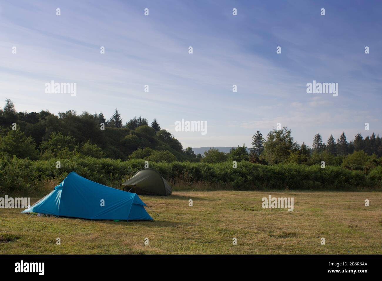 Campeggio sull'isola di Arran in Scozia durante l'estate. Foto Stock