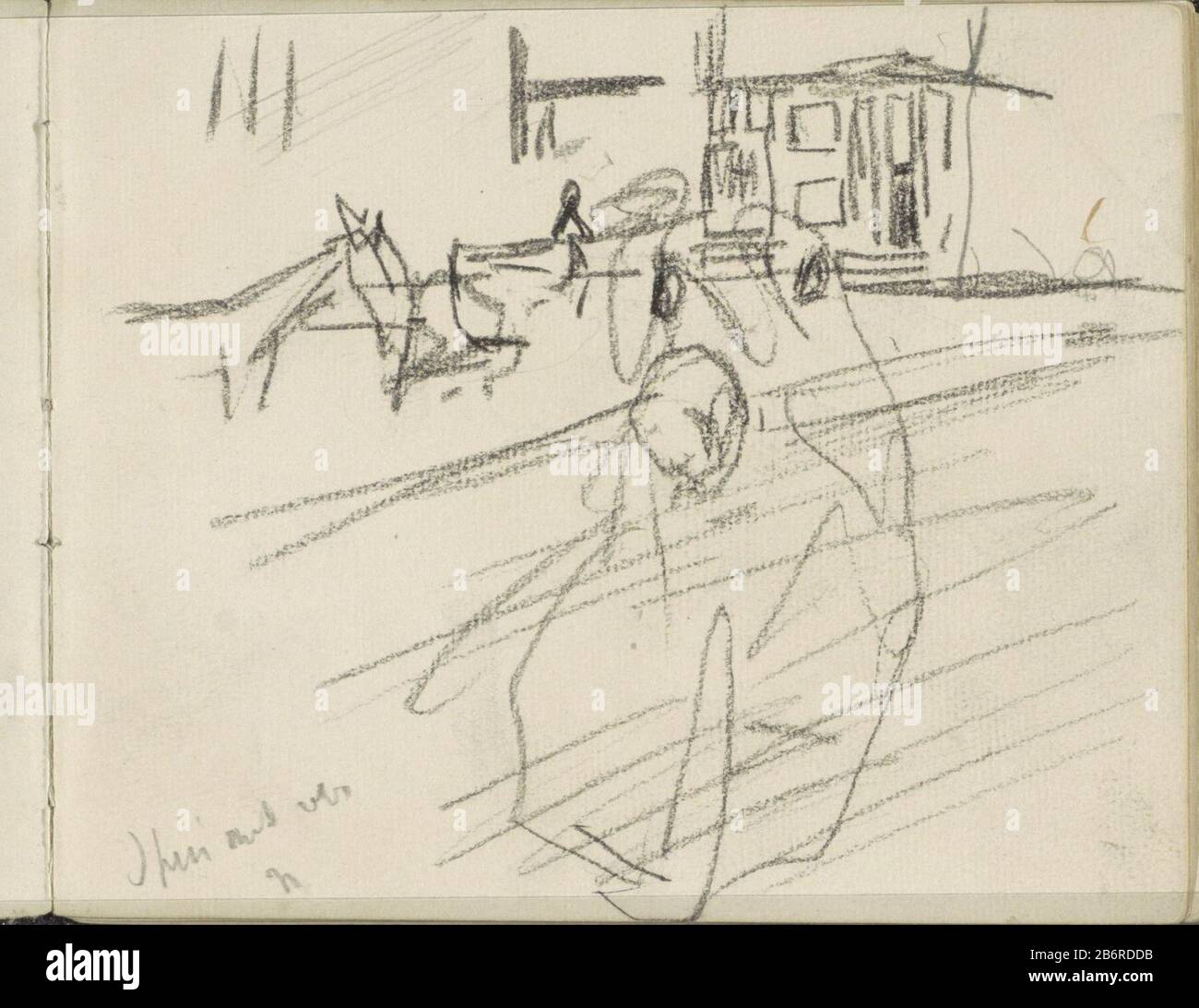 Gezicht op het Spui te Amsterdam met rijtuigen View of the Spui in Amsterdam with Cars tipo di oggetto: Foglio di Schizzbook numero articolo: RP-T-1924-45-4 Iscrizioni / marchi: Annotazione, scritta a mano a matita: 'pui with [...] 'Descrizione: Pagina 4 da uno schizzo-32 bladen. Produttore : relatore: George Henry Breitner Fabbricazione A Luogo: Amsterdam Data: 1886 - ca. 1903 caratteristiche Fisiche: Gesso nero materiale: Gesso carta Soggetto: Quadrato, luogo, circo, ecc (+ città (-paesaggio) con cifre, staffaggio) quattro ruote, animale-disegnato veicolo, ad esempio: Cabina, trasporto, pullman dove: Scarico Foto Stock