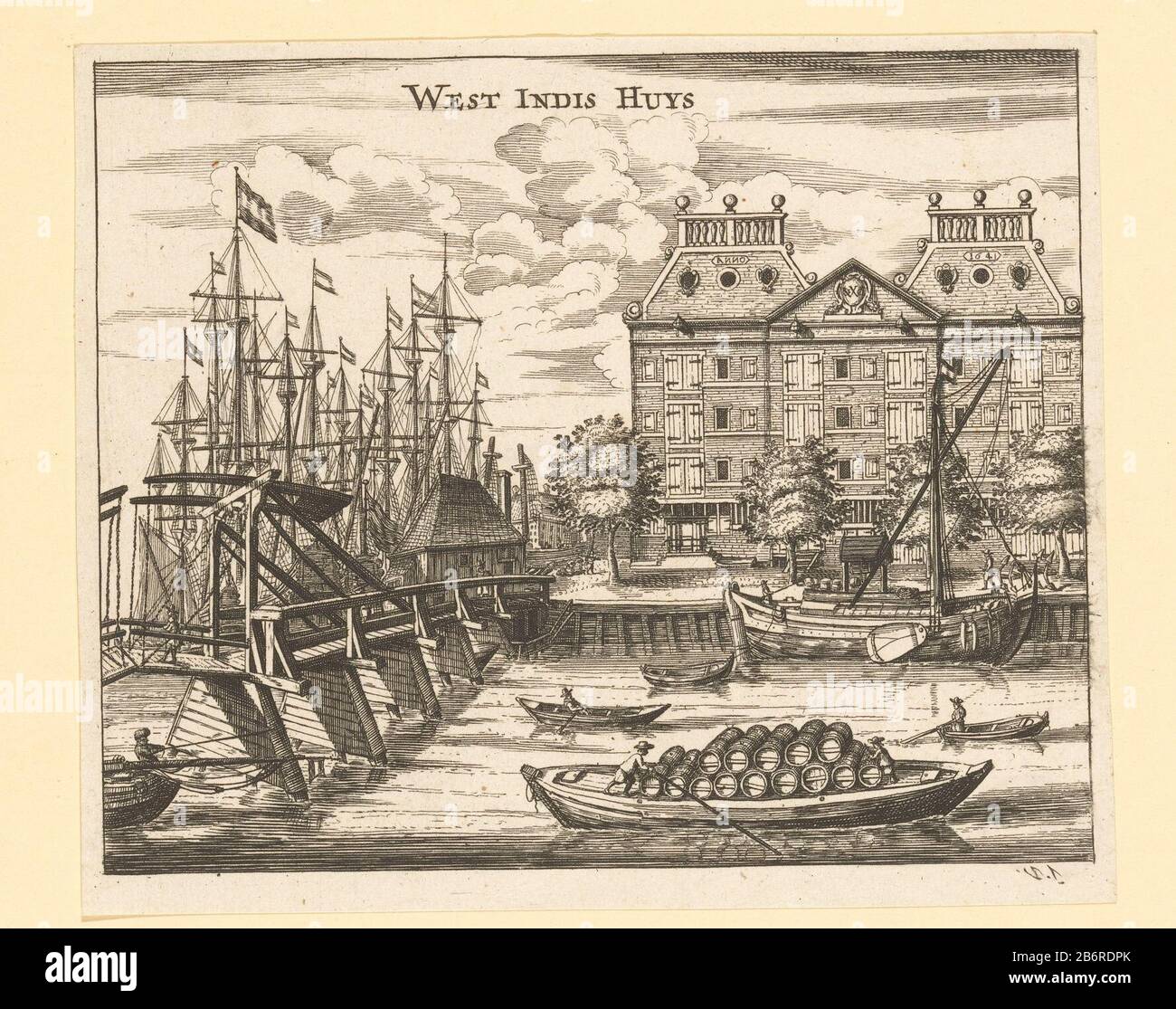 Gezicht op het West-Indisch Pakhuis te Amsterdam West Indis Huys (Titel op Object) Vista del magazzino indiano occidentale (non la West India House) nel s-Gravenhekje Amsterdam, visto dal Kalkmarkt. Questo edificio servì dal 1647 al 1674 anche per la sede centrale WIC. Produttore : printmaker Jan Veenhuysen (edificio elencato) Editore: Marcus Willemsz. Da Nick (possibile) Luogo di produzione: Amsterdam Data: 1664 Materiale: Carta Tecnica: Etching / engra (processo di stampa) Misure: Foglio: H 117 mm (parzialmente tagliato all'interno del bordo del pannello) × W 139 mm (parzialmente tagliato all'interno del bordo del pannello) Osservazioni Presente stato o Foto Stock