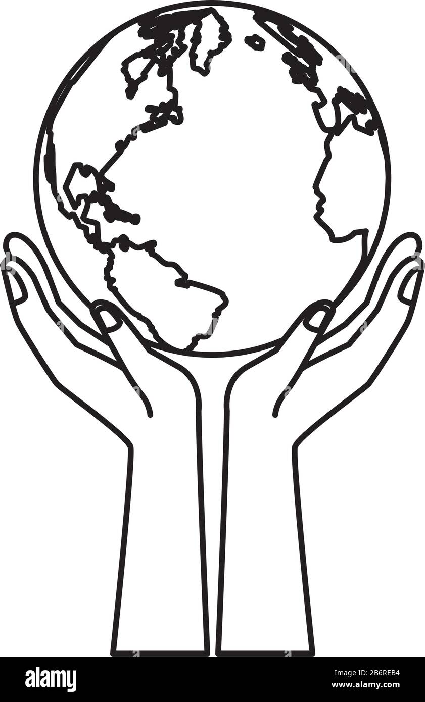 mani sollevamento mondo pianeta terra isolato icona Illustrazione Vettoriale
