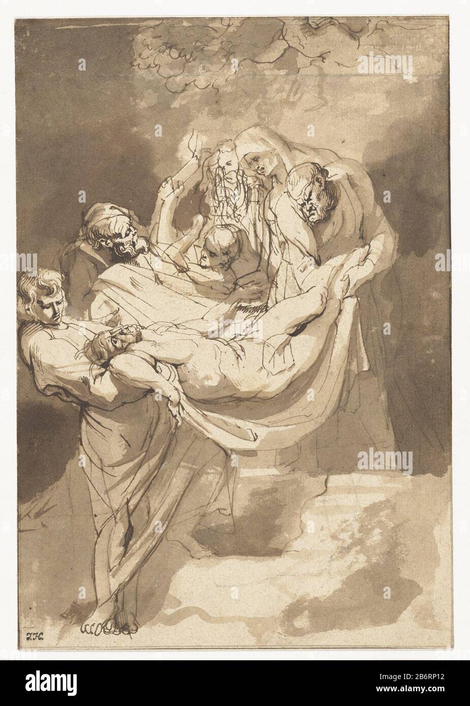 Graflegging Entombment Property Type: Drawing Object number: RP-T-1899-A-4301 fabbricante : artista: Peter Paul Rubens artista: Anthony van Dyck (attribuzione rifiutata) Datato: 1615 - 1617 caratteristiche Fisiche: Penna e pennello in materiale marrone: Inchiostro carta tecnica: Dimensioni penna / pennello: H 222 mm × W 153 mm Oggetto: Portare il corpo di Cristo al grave approvvigionamento e legale Foto Stock