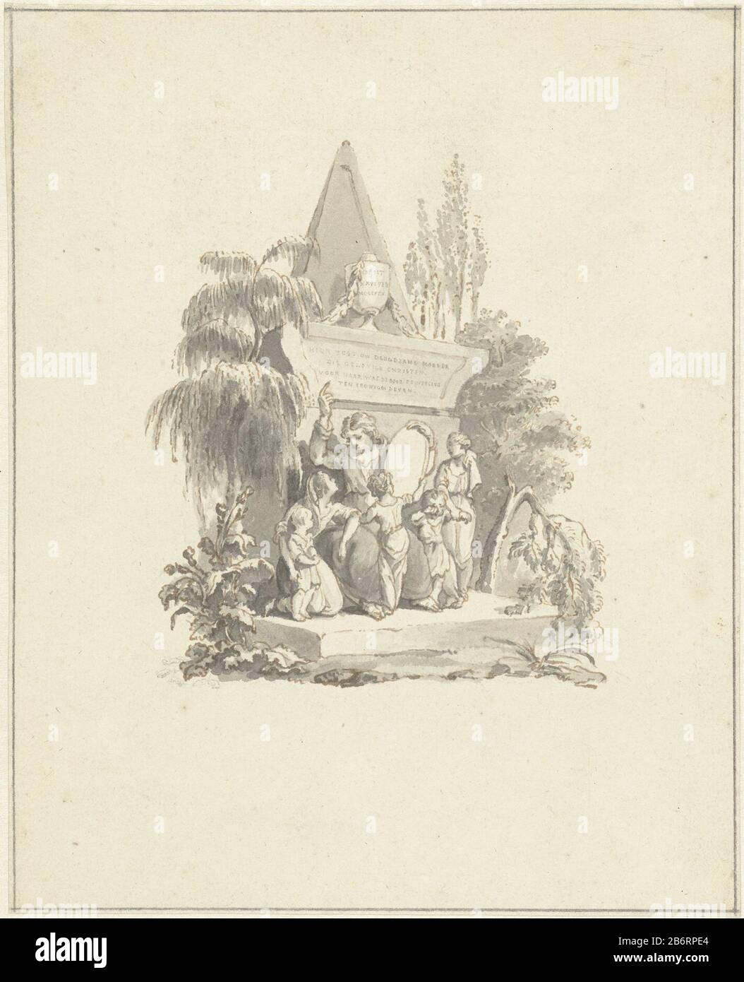 GrafMonument voor een overleden vrouw Gravestone per una moglie defunta piramide con sarcofago e uomo con cinque kinderen. Produttore : artista: Reinier Vinkeles (i) Datato: 1795 caratteristiche Fisiche: Penna in inchiostro marrone, pennello e grigio materiale: Inchiostro carta Tecnica: Dimensioni penna / pennello: H 243 mm × W 196 mmToelichtingontwerp per stampa RPK portf. H 364 k, in altro tekst. Oggetto: Grave-edificio, monumentale tomba piramide (marcatura engras) Foto Stock