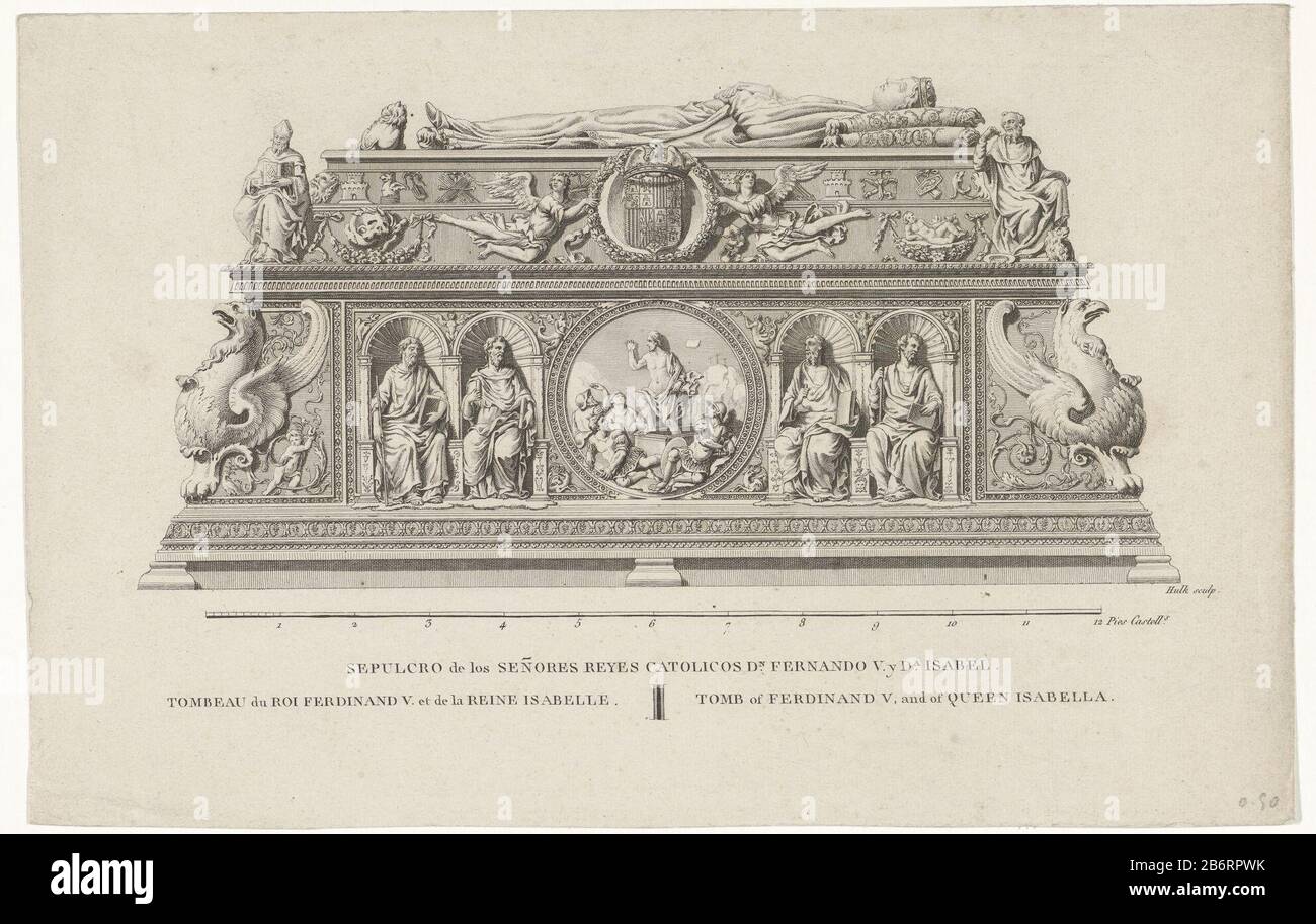 Mausoleo Ferdinando II il cattolico e Isabella i il cattolico. In cima al grafico che giace scultura (gisant) Isabella. In alto centrare le braccia di Ferdinando II tra due angeli. Nel tono, in mezzo alla risurrezione di Cristo. A sinistra e a destra di questo spettacolo quattro heiligen. Produttore : Stampatore Abraham Jacobsz. Hulk (edificio elencato) Datato: 1766 - 1817 caratteristiche Fisiche: Incisione e engra materiale: Carta Tecnica: Incisione / engra (processo di stampa) dimensioni: Foglio: H 221 mm × W 341 mmToelichtingHoogst Foto Stock